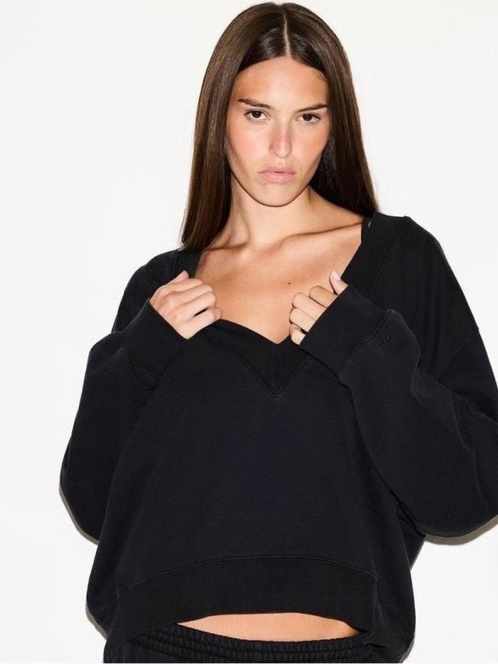 SKIMS Black V-Neck Oversized Sweatshirt
